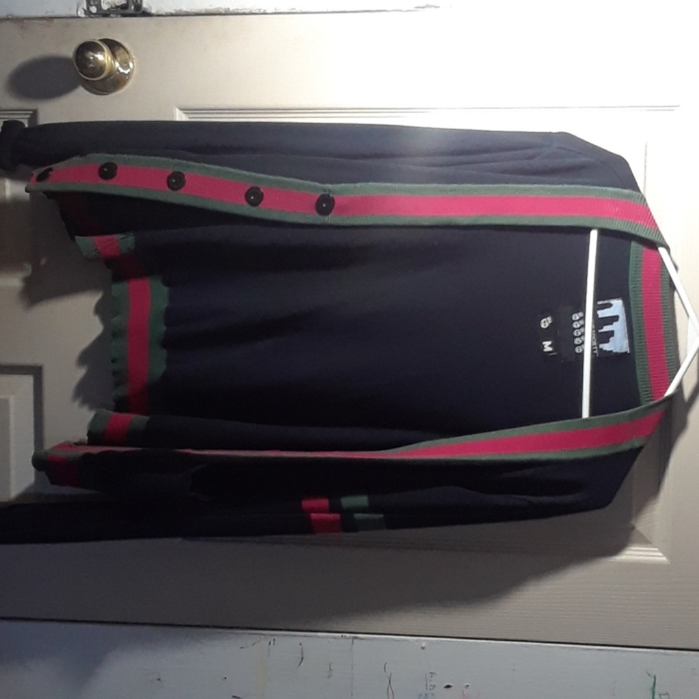 LONG BLACK W/ RED &GREEN STRIPS CARDIGON